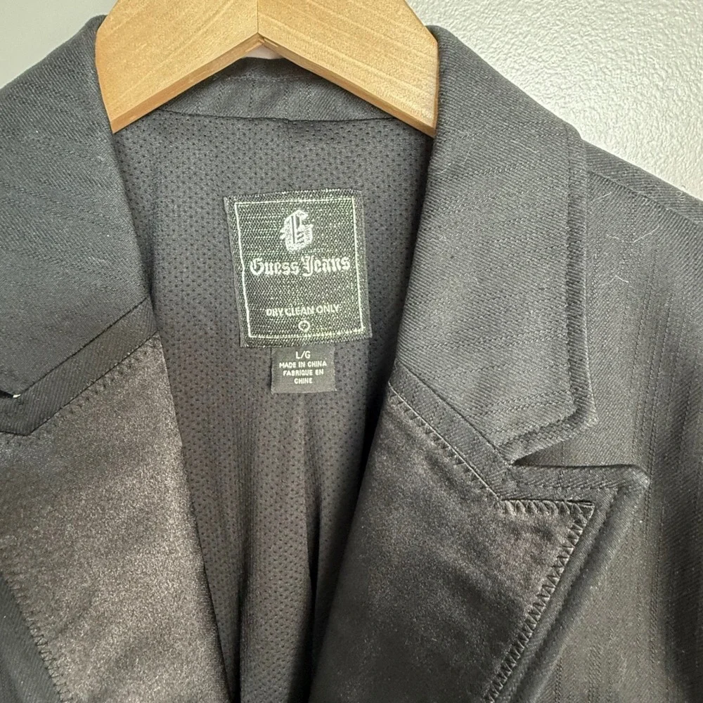 Guess Jeans Streetwear Blazer Large Black Cotton Blend Y2K Media Pocket Jacket